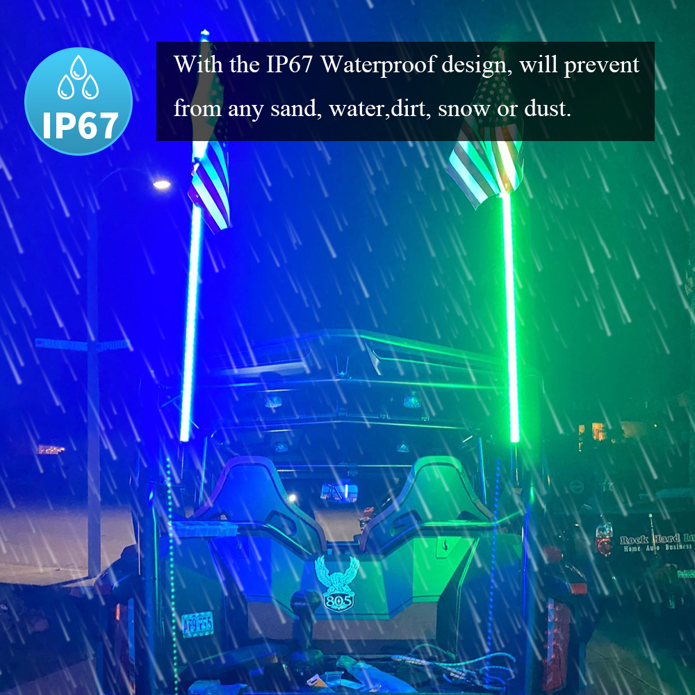 2pcs 5ft Peitschenlichter, LED-Peitschenlicht mit App & Fernbedienung, Spiral-RGB-Verfolgungsjagd beleuchtete Antennen-Peitschen, Peitschenlicht f&uuml;r UTV ATV RZR SXS CAN-AM DUNE BUGGY Offroad Truck SMD5050 LEDs (2)