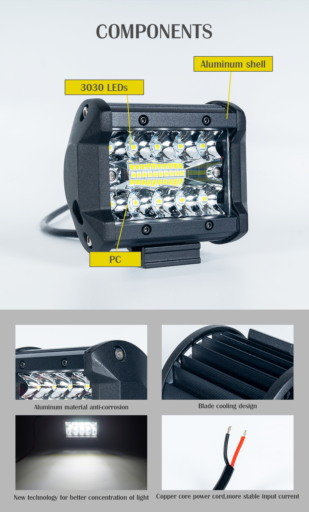 LED -Arbeitslichtbalken 4 -Zoll -LED -Arbeitslicht, 60W LED -Arbeitslicht, LED -Pods Arbeitslicht, LED -Arbeitslicht, 4 Zoll 60W LED -Arbeitslicht