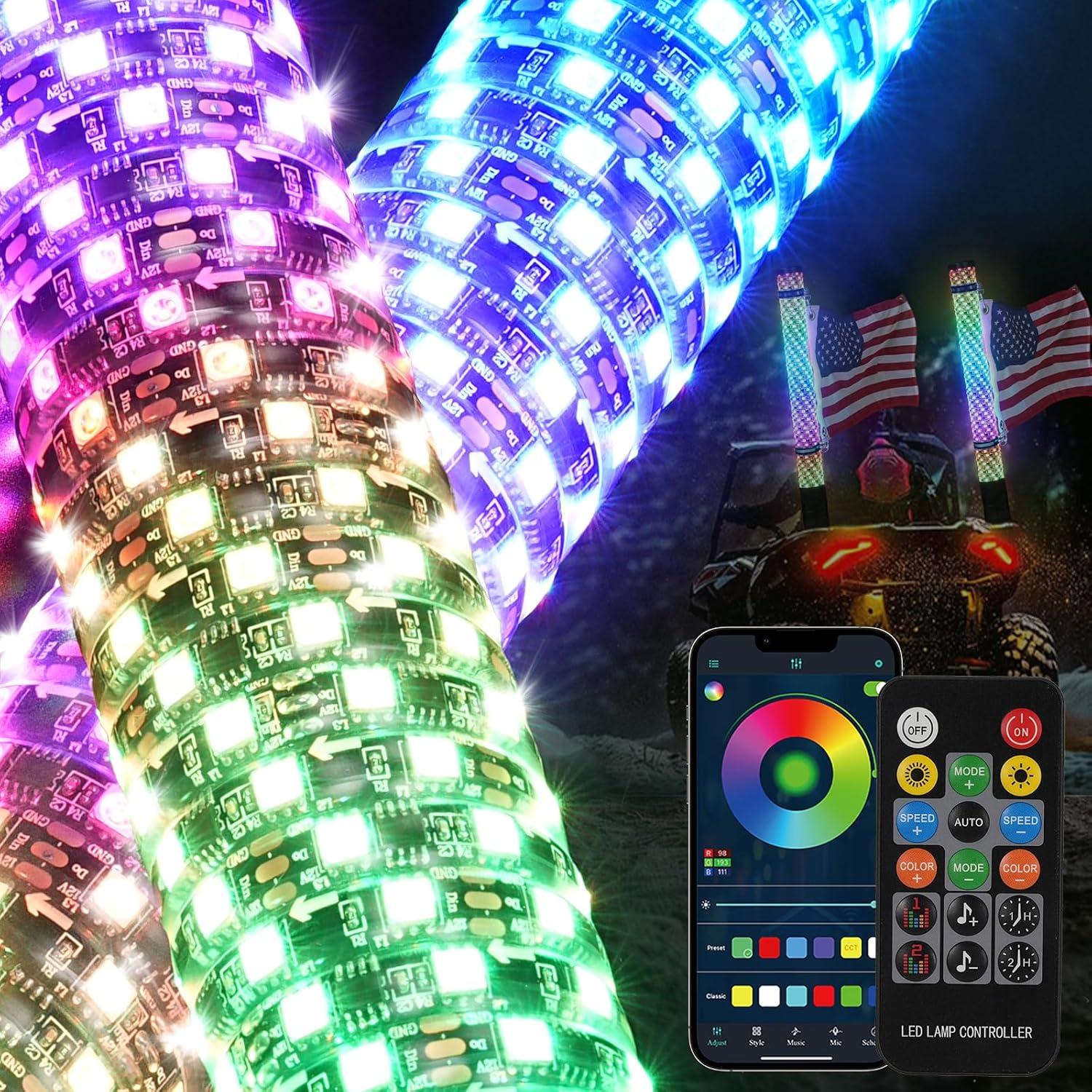 360&deg; spiralf&ouml;rmige LED-Peitschenlichter, Peitschenlichter f&uuml;r ATV, ferngesteuerte spiralf&ouml;rmige LED-Peitschenlichter, LED-Peitschenlichter f&uuml;r Sxs, APP-Steuerung, Verfolgungsjagd-Peitschenlicht